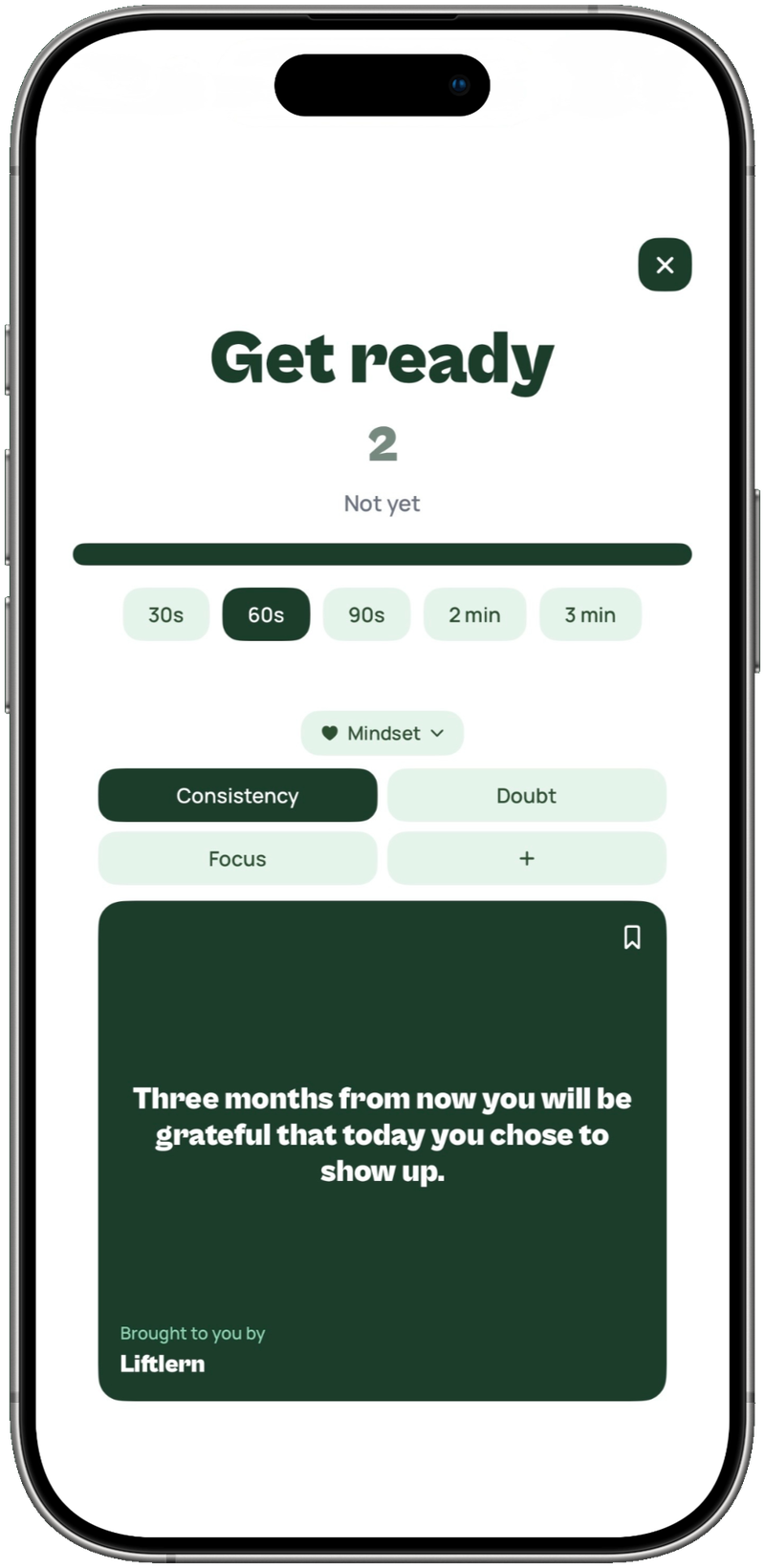 A Mindset session in the rest timer with a Consistency message
